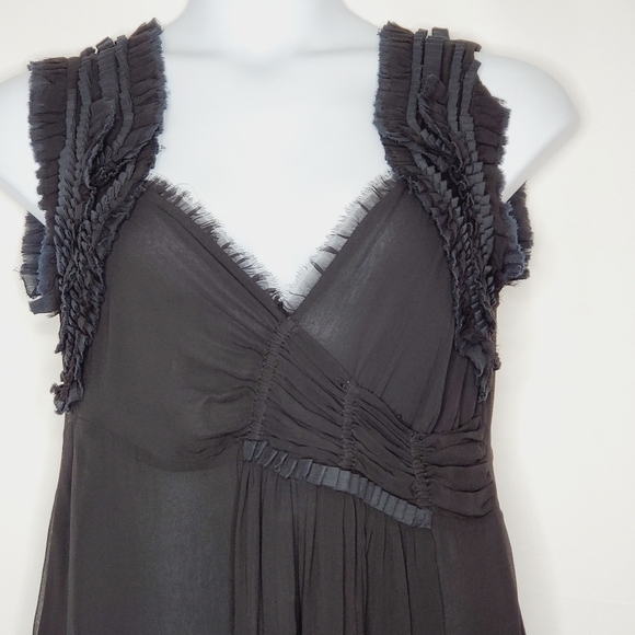 Black Ruffle Trim Babydoll Top Size L Sheer Whimsigoth V-neck Tunic Romantic - Picture 2 of 13